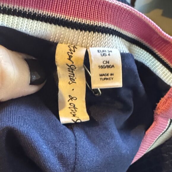 & Other Stories Navy Sleeveless Textured Dress with Striped Collar - Picture 3 of 3